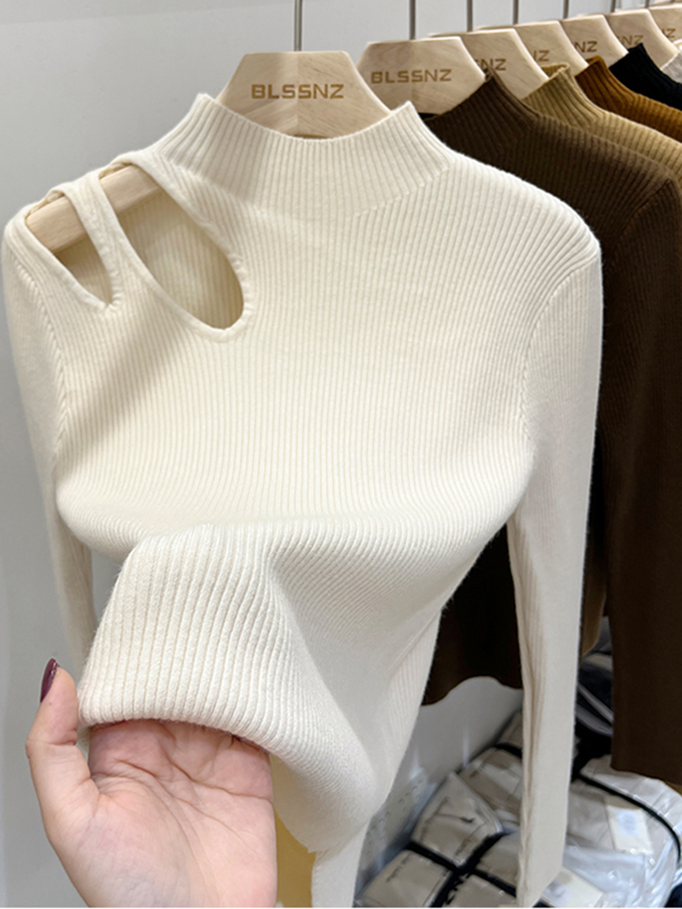 Ribbed Knit Sweater - 2026 Hollow-out Turtleneck Knitted Women Sweater