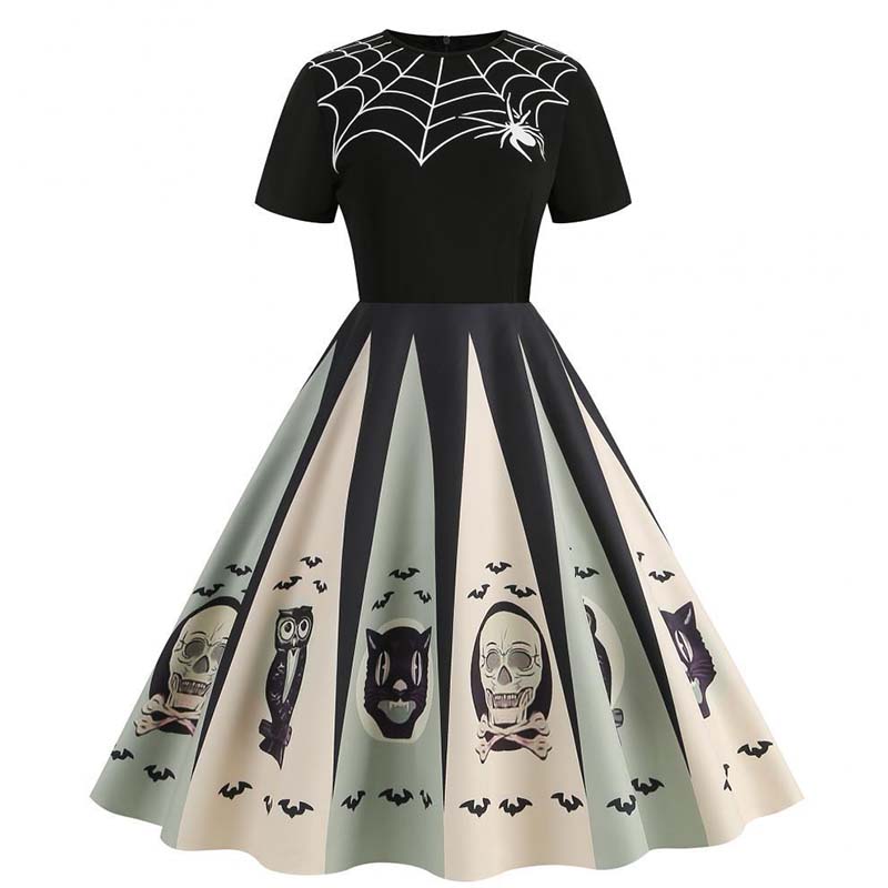 Women'S Fashion Of The 50S - Women Halloween Dresses Short Sleeve Print