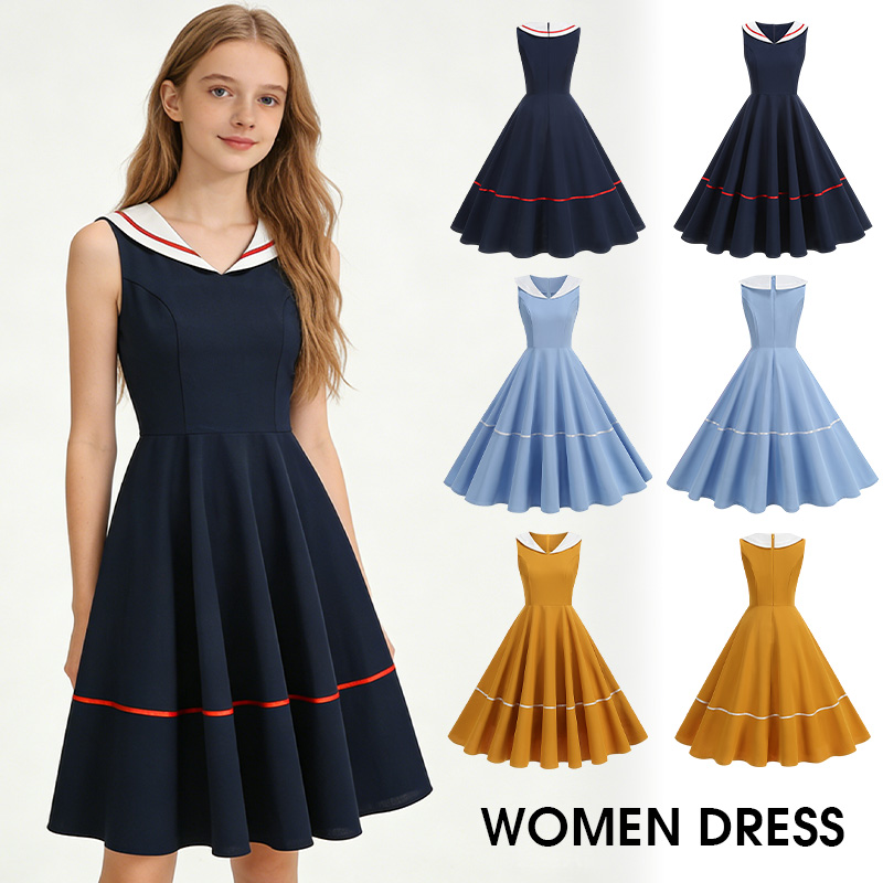 Women'S Fashion Of The 50S - ﻿50s 60s Vintage Navy Style Dress