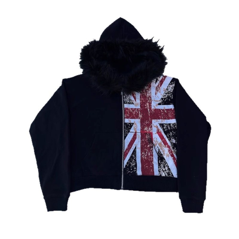 Women'S Fashion Uk 2025 - Oversized Black Faux Fur Collar Hoodie