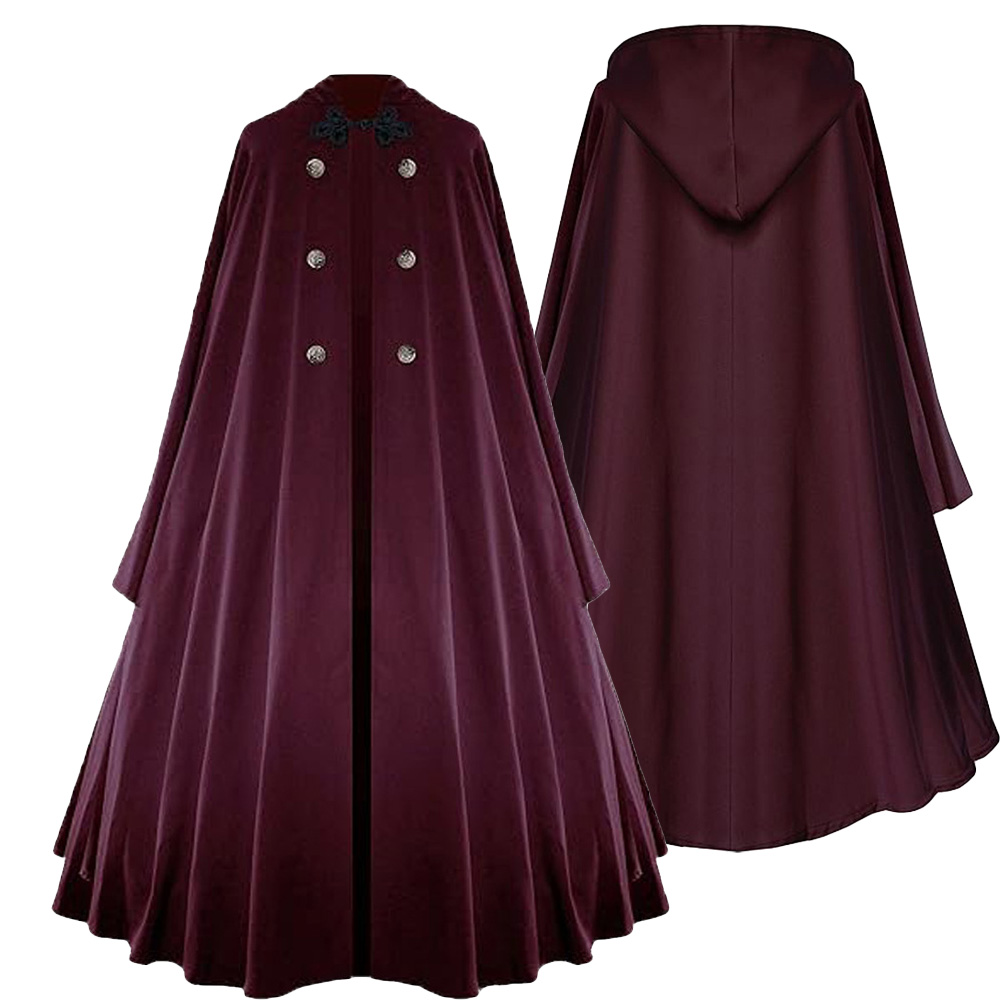 Women'S Fashion Korea - Plate Buckle Solid Color Hooded Cape