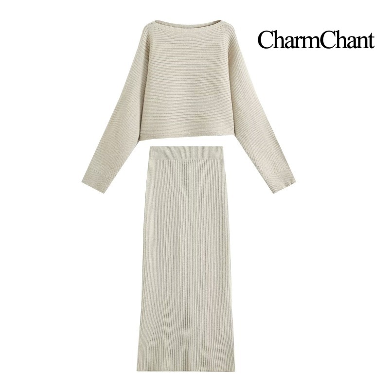 Ribbed Knit Sweater - CHARMCHANT Women's Boat Neck Ribbed Knit