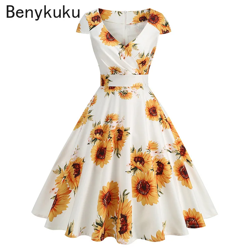 Print Cherry Sunflower 50s 60s - Women'S Fashion Of The 50S ulasan dan harga