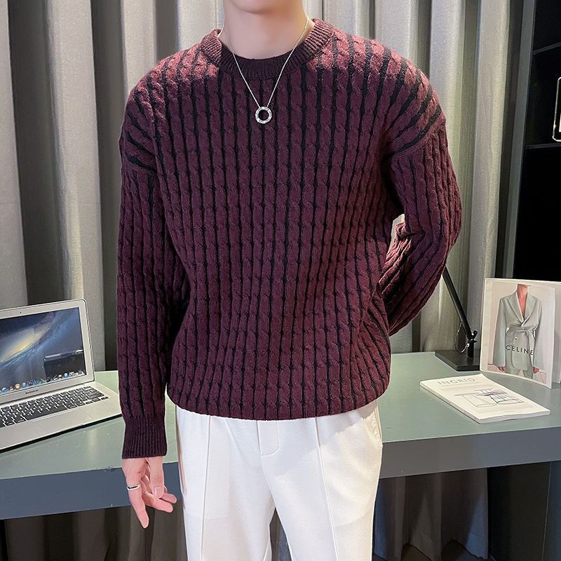 Men Thick Sweater Autumn Winte - Ribbed Knit Sweater ulasan dan harga