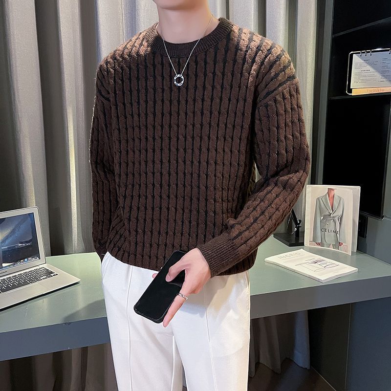 Men Thick Sweater Autumn Winte - Ribbed Knit Sweater ulasan dan harga