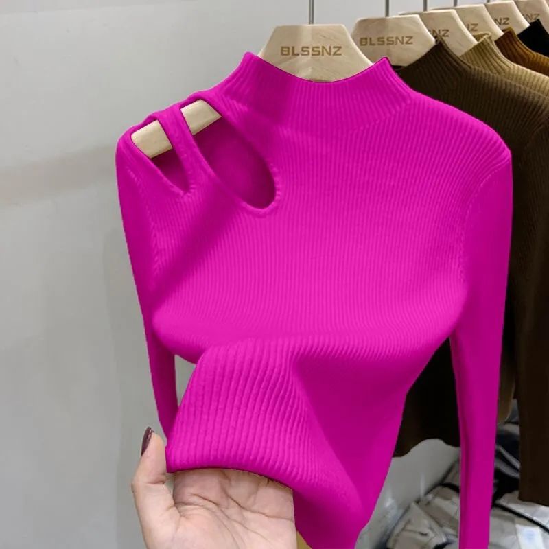 2026 Hollow-out Turtleneck Kni - Ribbed Knit Sweater ulasan dan harga