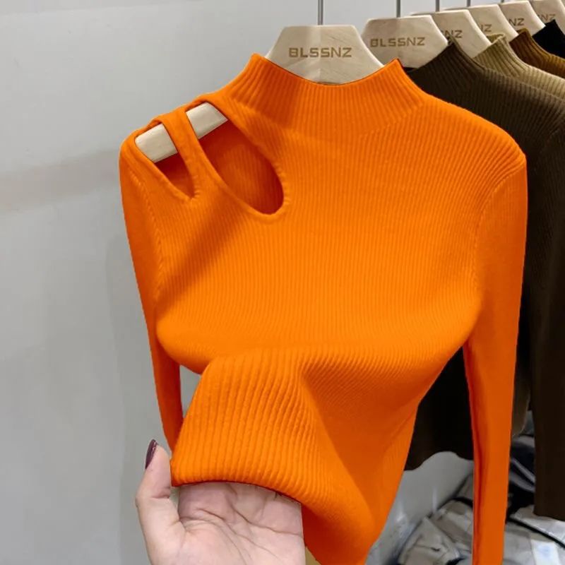 2026 Hollow-out Turtleneck Kni - Ribbed Knit Sweater ulasan dan harga