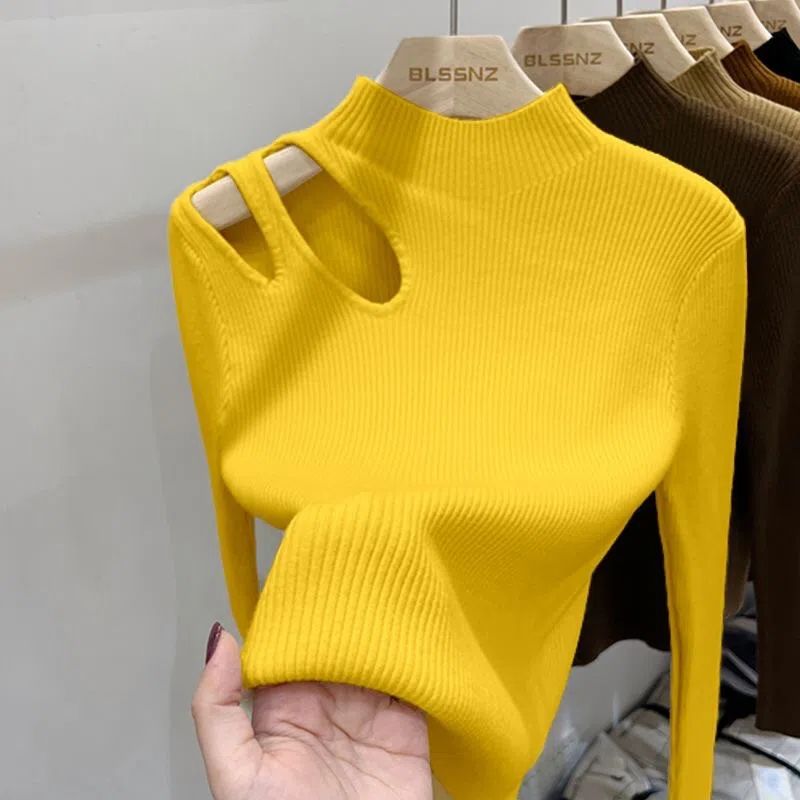 2026 Hollow-out Turtleneck Kni - Ribbed Knit Sweater ulasan dan harga