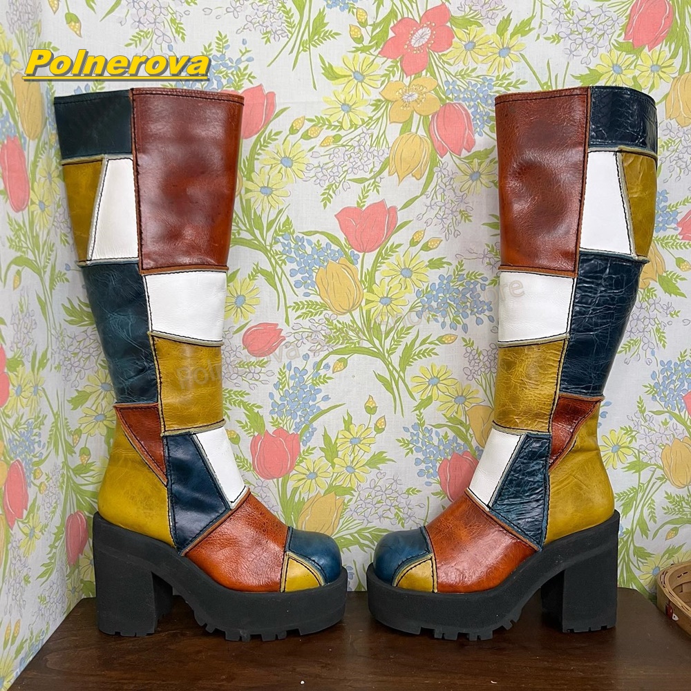 Women Retro Patchwork Leather  - Women'S Fashion Leather Boots ulasan dan harga