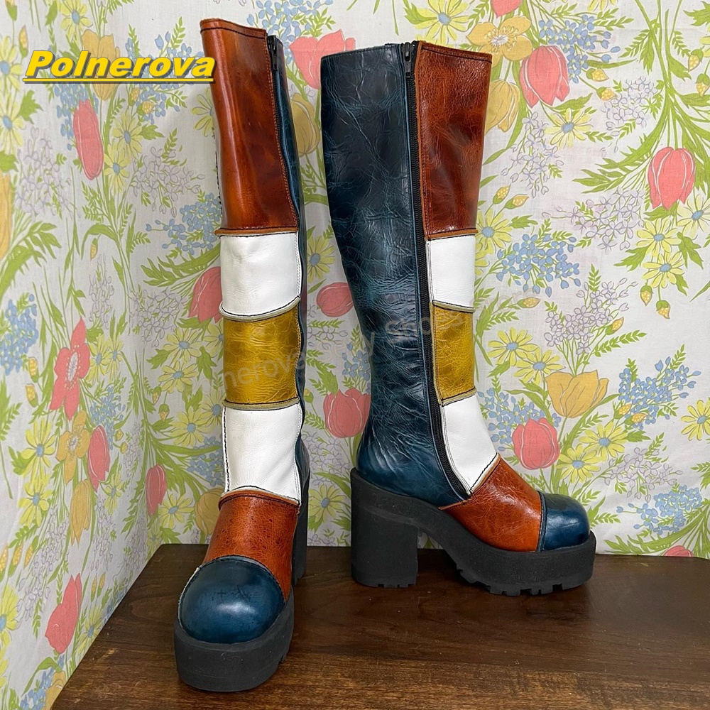 Women Retro Patchwork Leather  - Women'S Fashion Leather Boots ulasan dan harga