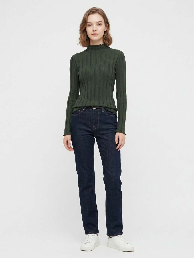 Mock Neck Cotton Sweater Women - Ribbed Knit Sweater ulasan dan harga