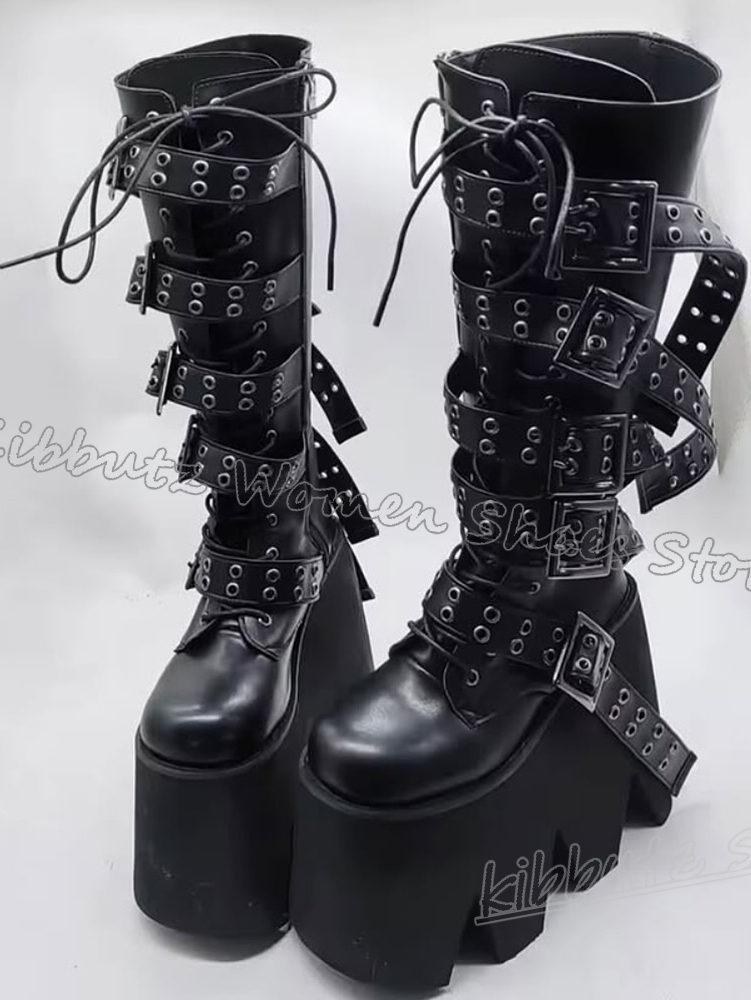 Rivets Platform Knee High Boot - Women'S Fashion Leather Boots ulasan dan harga