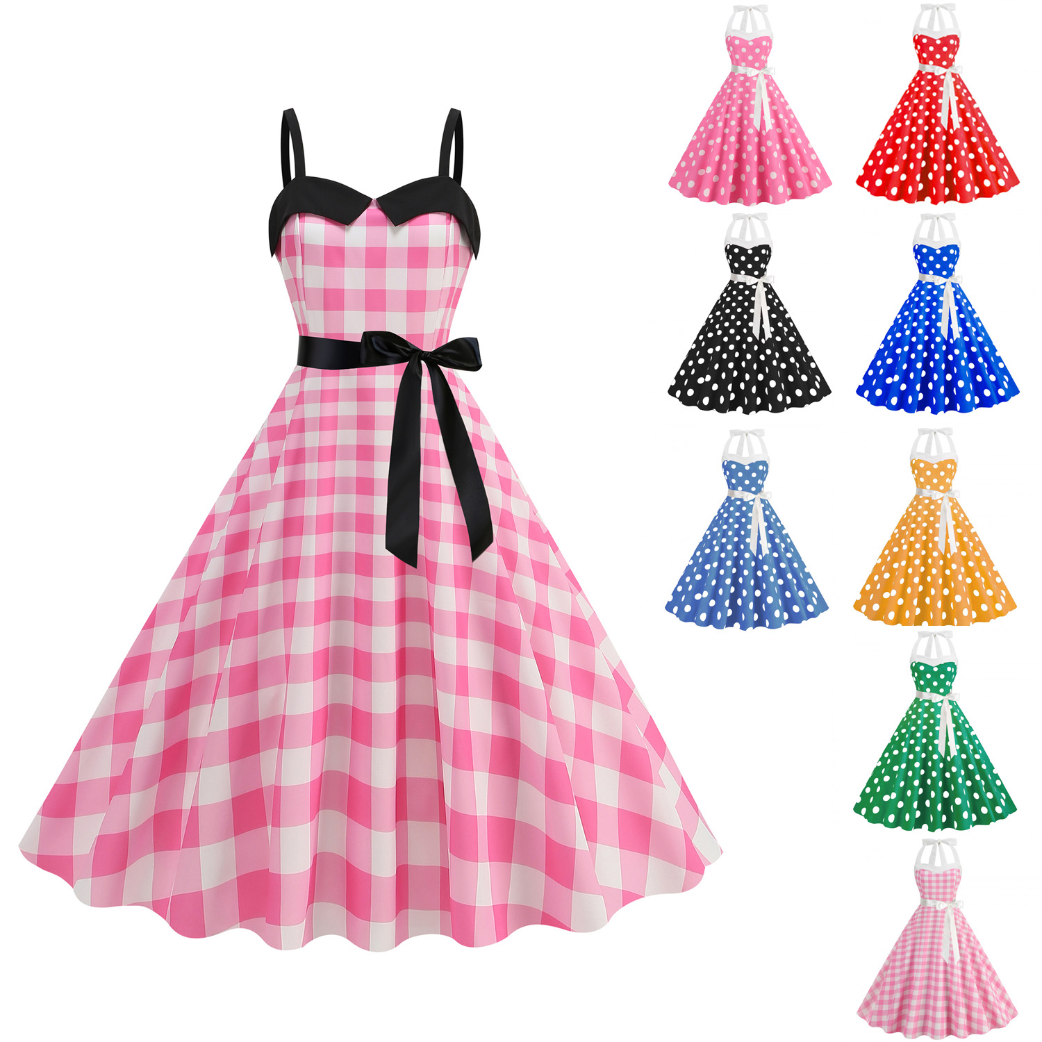 Elegant Women Polka Dot Dress  - Women'S Fashion Of The 50S ulasan dan harga
