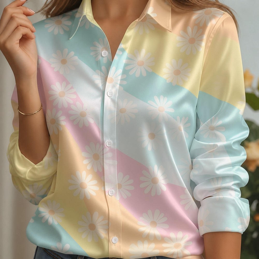 Women Satin Lapel Collar Shirt - Women'S Fashion Trends ulasan dan harga