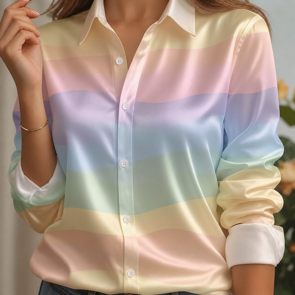 Women Satin Lapel Collar Shirt - Women'S Fashion Trends ulasan dan harga