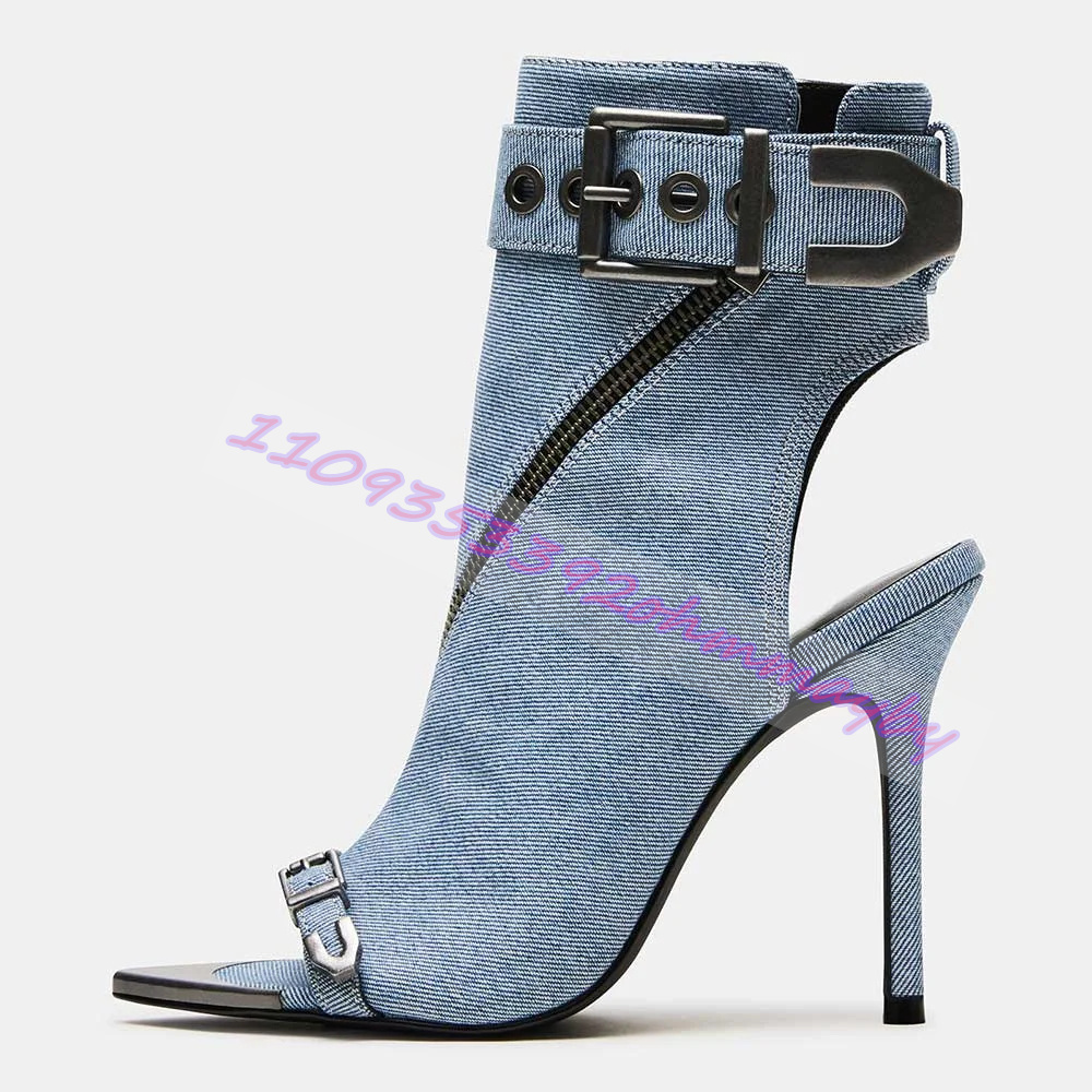 Summer Blue Denim Pointed-Toe  - Women'S Fashion Leather Boots ulasan dan harga