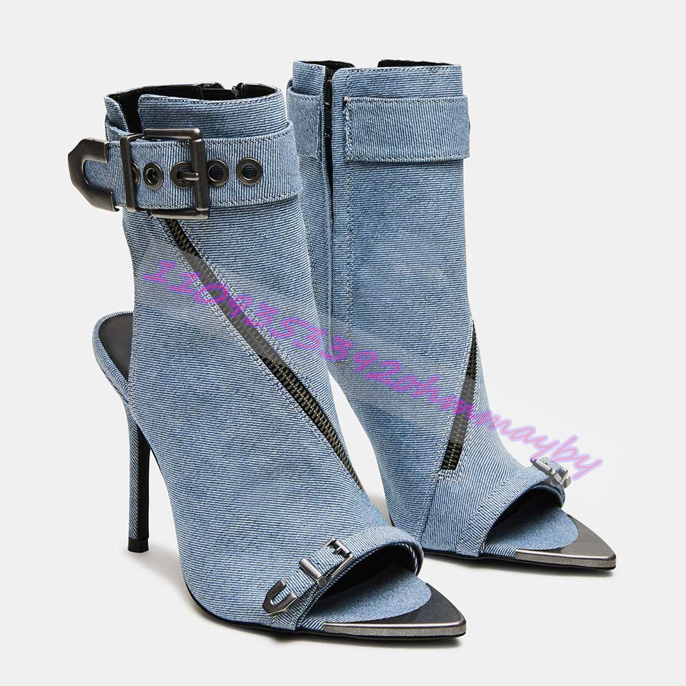 Summer Blue Denim Pointed-Toe  - Women'S Fashion Leather Boots ulasan dan harga